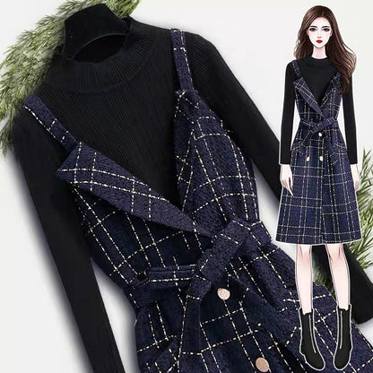 Xiaoxiangfeng suspender dress women's autumn clothing 2023 early autumn new style complete set of temperament two-piece suit