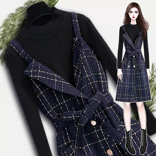 Xiaoxiangfeng suspender dress women's autumn clothing 2023 early autumn new style complete set of temperament two-piece suit