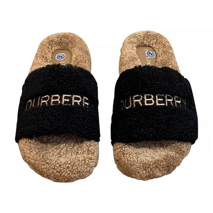 Fur shoes women's winter outer wear 2023 new fashion lamb wool comfortable and versatile thick bottom one-shaped letter trendy drag