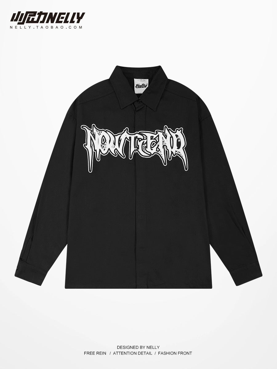 Summer Japanese graffiti long-sleeved shirt men's trendy brand loose ins large size Korean trend casual shirt jacket