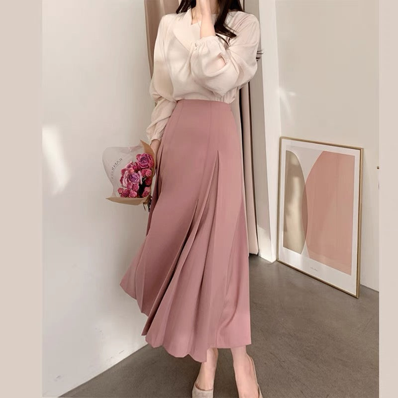 2023 Spring and Autumn New Design Niche Small Suit Long Pleated Rose Pink Half Skirt Women Summer T3489