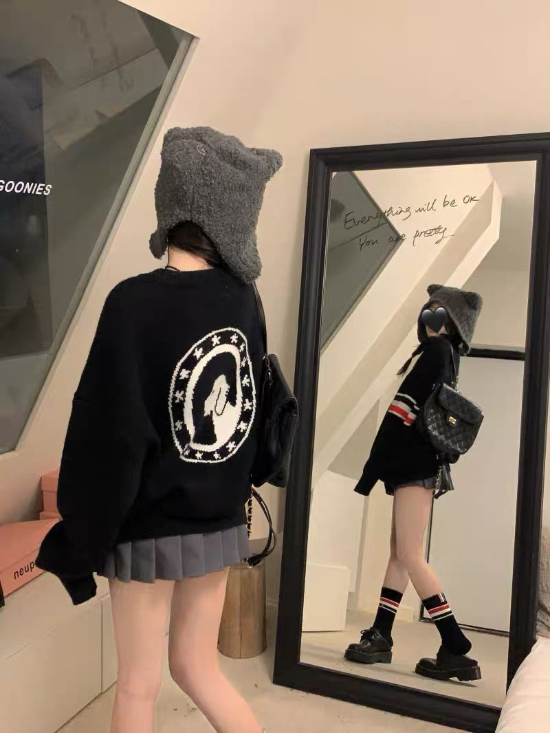 Designed puppy knitted sweater for women autumn and winter 2023 new loose and slim mid-length lazy style pullover top A2238