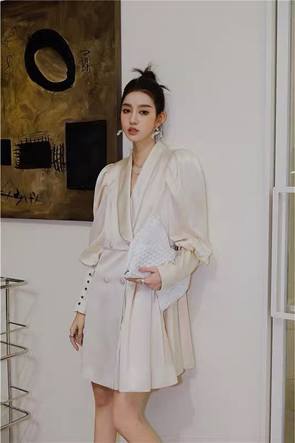 Spring and autumn new women's French retro champagne acetate dress high-end temperament birthday party dress skirt