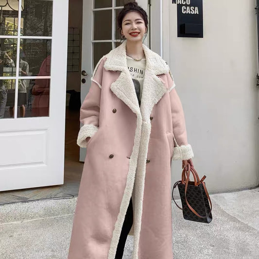 Fur integrated lamb wool coat for women winter long 2022 new popular style thickened plus velvet thickened cotton coat