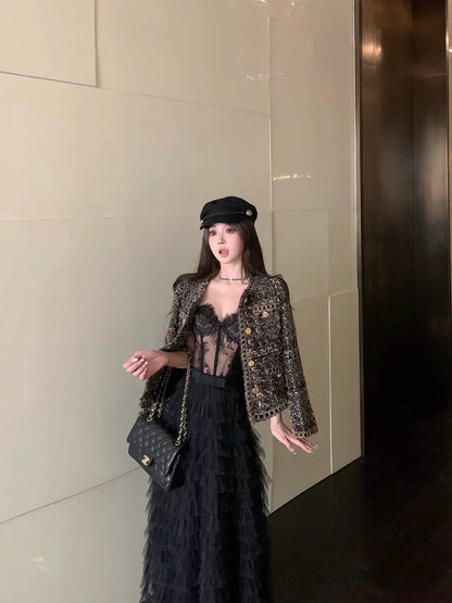 Xiaoxiangfeng tweed short coat for women autumn and winter 2023 new style French style lady loose long-sleeved cardigan top