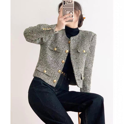 French wool small fragrance jacket for women 2023 spring and autumn new style socialite high-end temperament tweed short suit A3319