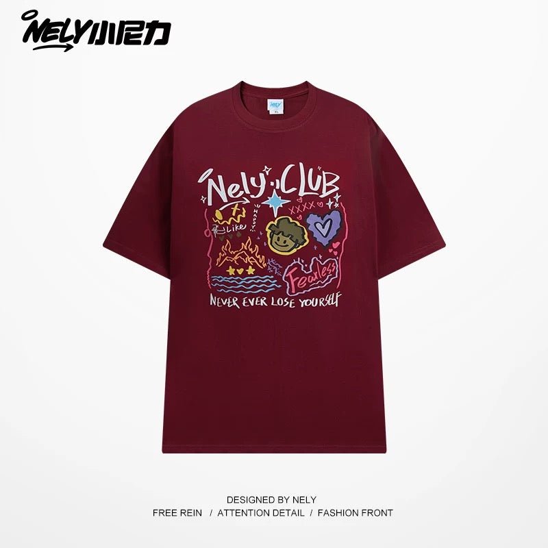 American cartoon cat print round neck short sleeve men and women summer 2025 couple pure cotton t-shirt half sleeve bottoming shirt trend