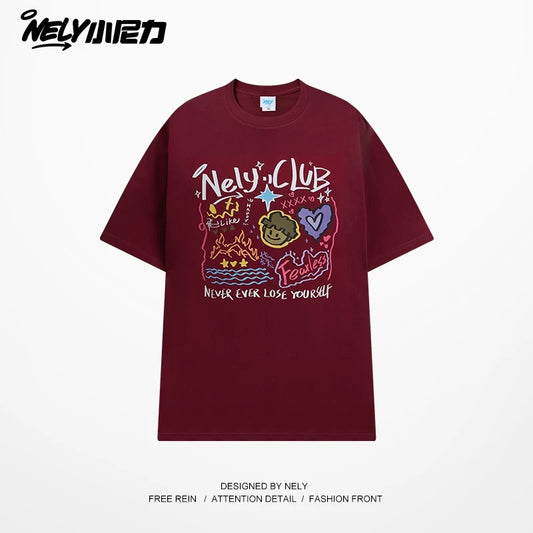 American cartoon cat print round neck short sleeve men and women summer 2025 couple pure cotton t-shirt half sleeve bottoming shirt trend