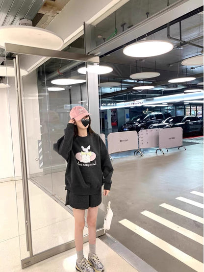 AHY sweatshirt suit for women 2023 early autumn new Korean version versatile casual lazy style street shorts two-piece set