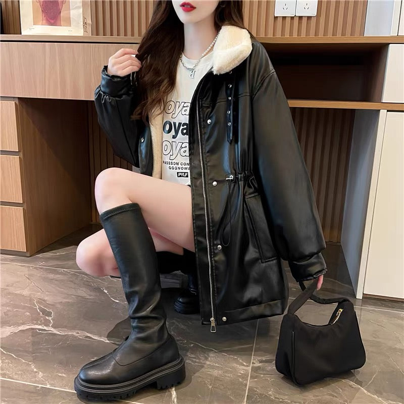 Designed lining plush thickened jacket for women 2023 new autumn and winter fashionable foreign style loose Korean style top (S0514)