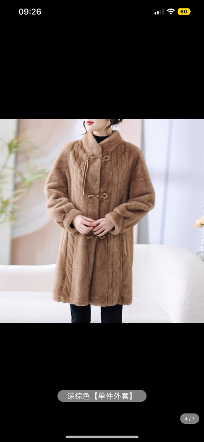 Middle-aged mother's winter coat, fashionable noble lady's mink fur coat, mid-length, middle-aged and elderly women's winter fur coat