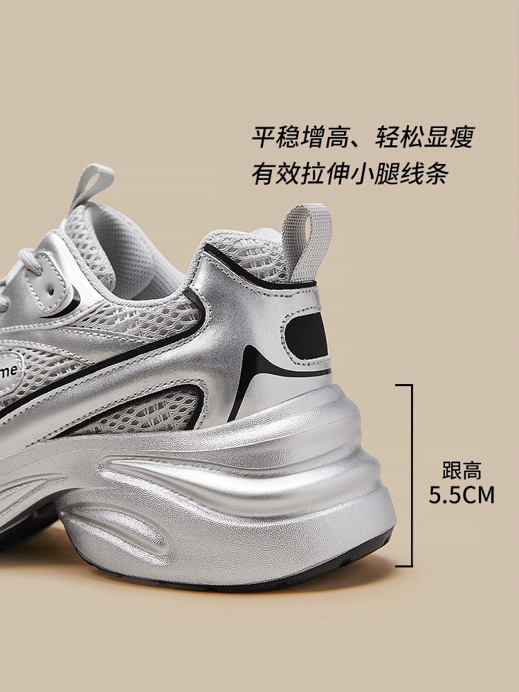 Augustin thick-soled silver dad shoes for women 2025 summer new shoes for women breathable height-enhancing sports shoes for women
