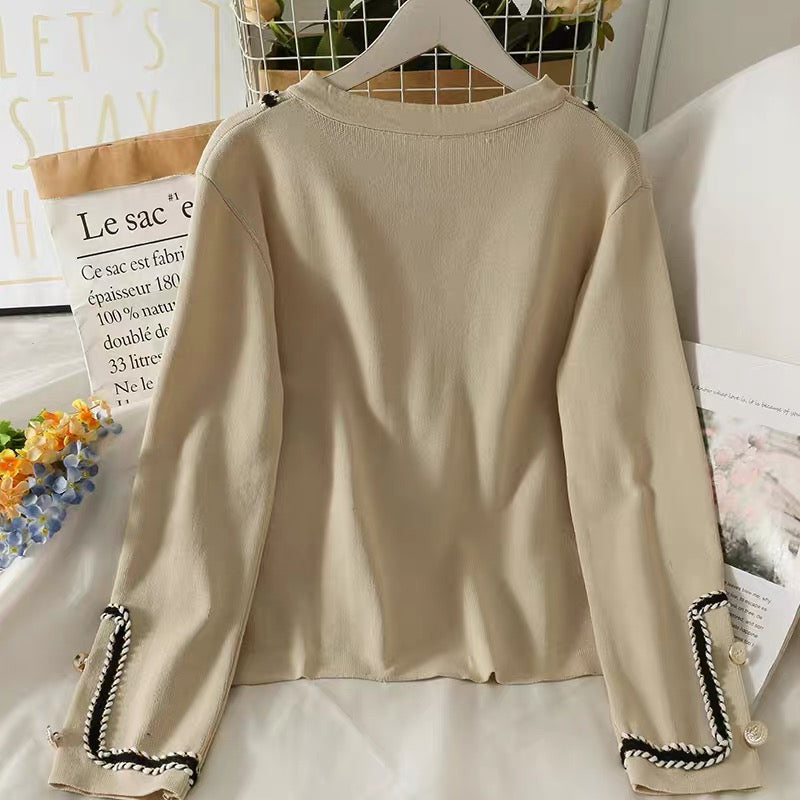 Suit women's 2023 new loose and slim hemp pattern round neck long-sleeved knitted top drapey high-waisted wide-leg pants autumn