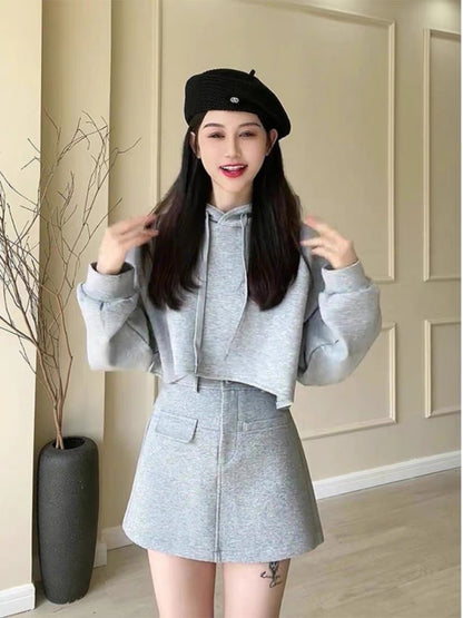 American retro hooded sweater shirt skirt two-piece sports and leisure wind suit autumn wear for small children