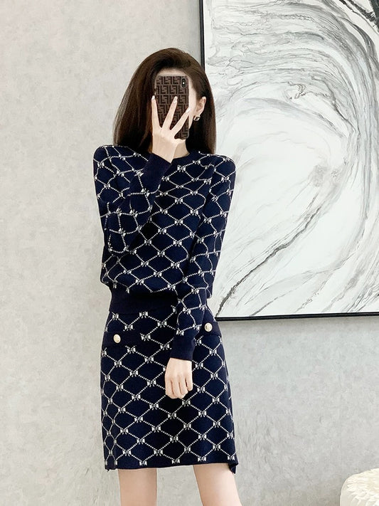 2023 Autumn and Winter New French Style Knitted Fashion Suit Skirt Women's Slim Fit Two-piece Skirt