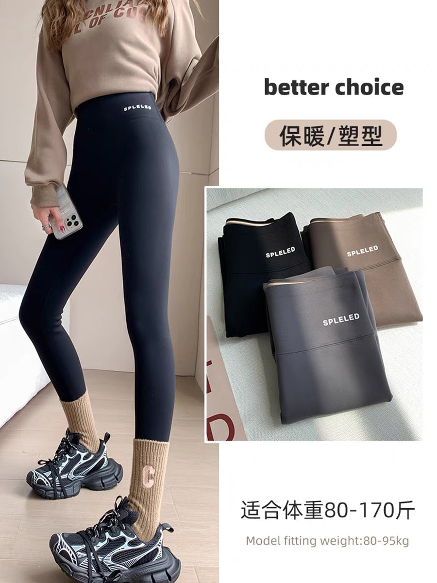 New autumn and winter velvet shark pants for women's outer wear high-waisted belly-lifting butt-lifting yoga Barbie pants thickened tights