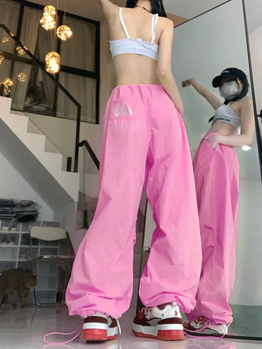 American street high-waist casual pants for women summer loose straight trousers niche embroidered leg wide leg pants ins