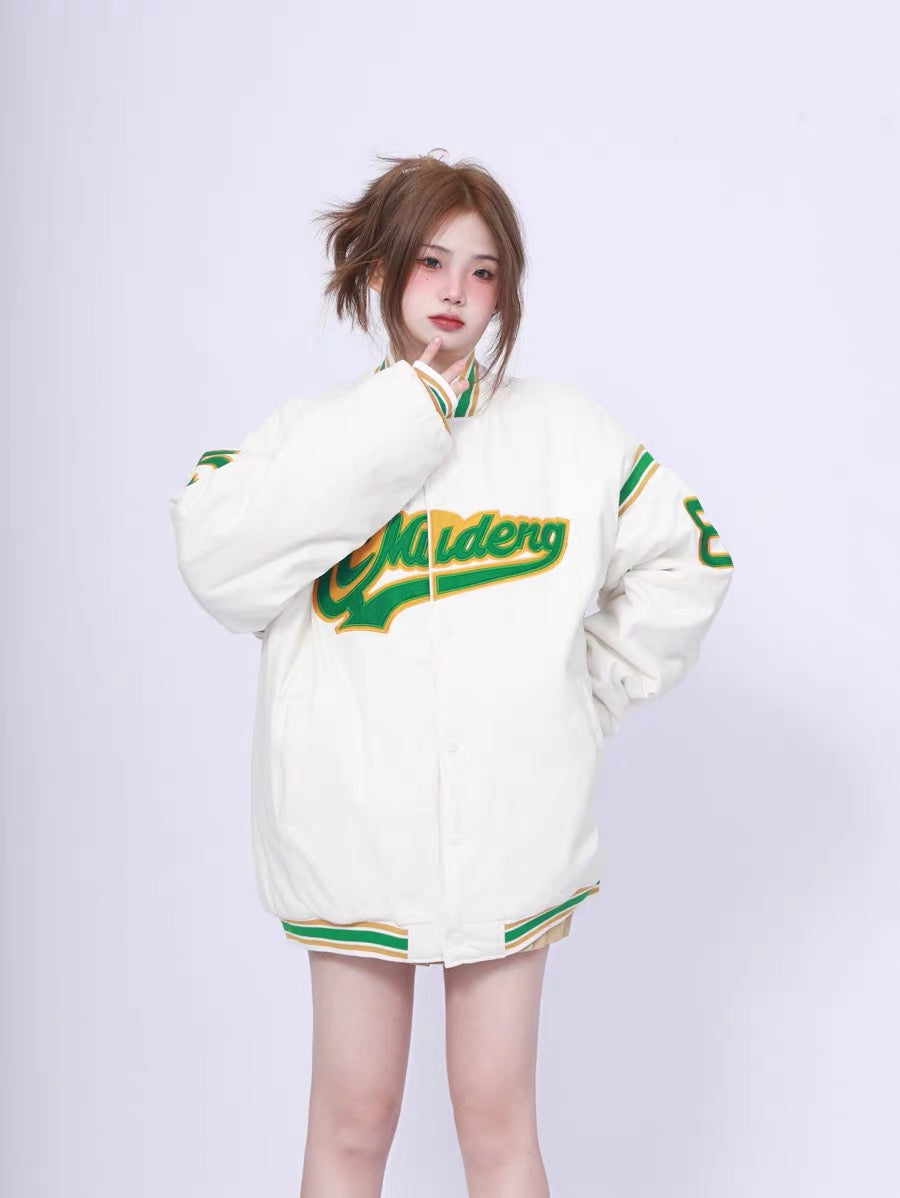 2023 New American Retro Embroidered Baseball Uniform Women's Winter Thickened Jacket High-end Street-Friendly Autumn and Winter Jacket Top A3347