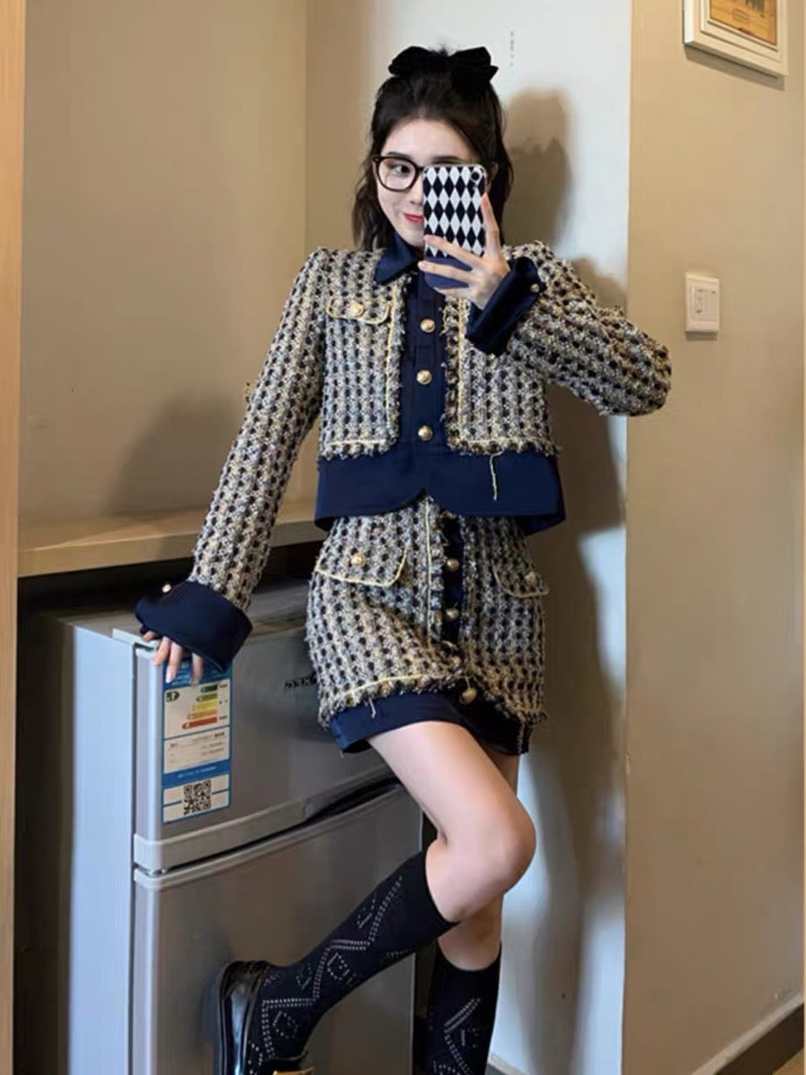 [Original] Xiaoxiangfeng suit 2023 new female early spring celebrity fried street foreign style fashionable spring two-piece suit (S035)