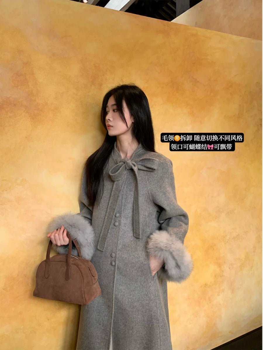 ICELOLLY new Chinese style double-sided woolen coat for women in autumn and winter rich family's wool woolen coat