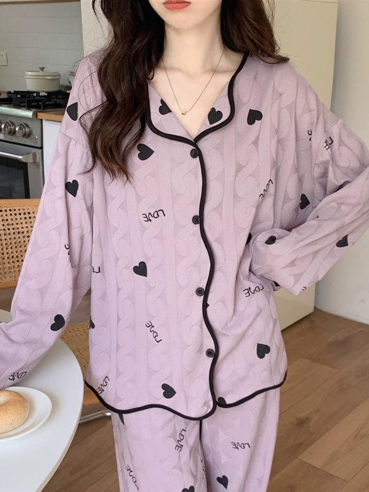 Pajamas for Women Autumn Cardigan Long Sleeves with Breast Pads 2023 New Women's Spring and Autumn Thin Purple Home Clothes Set