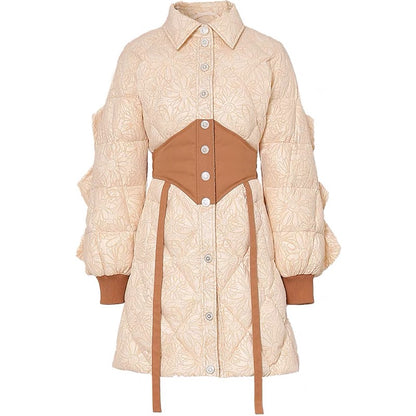 Winter 2023 new women's beige mid-length white duck down jacket thickened waist bread jacket trendy