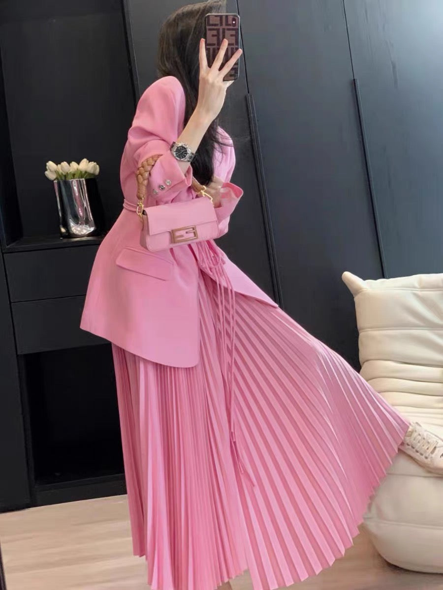 Spring and Autumn new style small fragrance retro fashion high waist slim high-end suit pleated skirt two-piece suit for women (S0950)