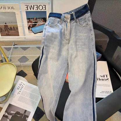 Hong Kong style small contrast washed wide-leg jeans for women spring 2023 new design chic high-waisted pants