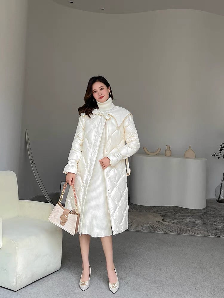 Nori gentle style French retro ladylike heavy-duty beaded embroidery snowflake bow slim fit down jacket