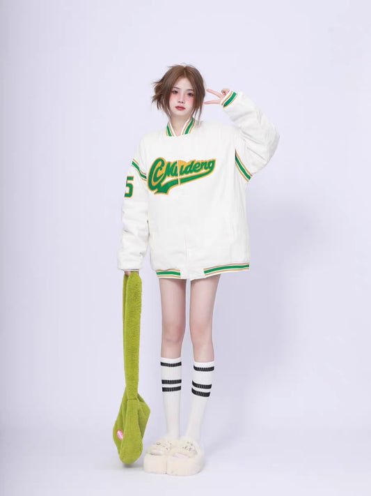 2023 New American Retro Embroidered Baseball Uniform Women's Winter Thickened Jacket High-end Street-Friendly Autumn and Winter Jacket Top A3347