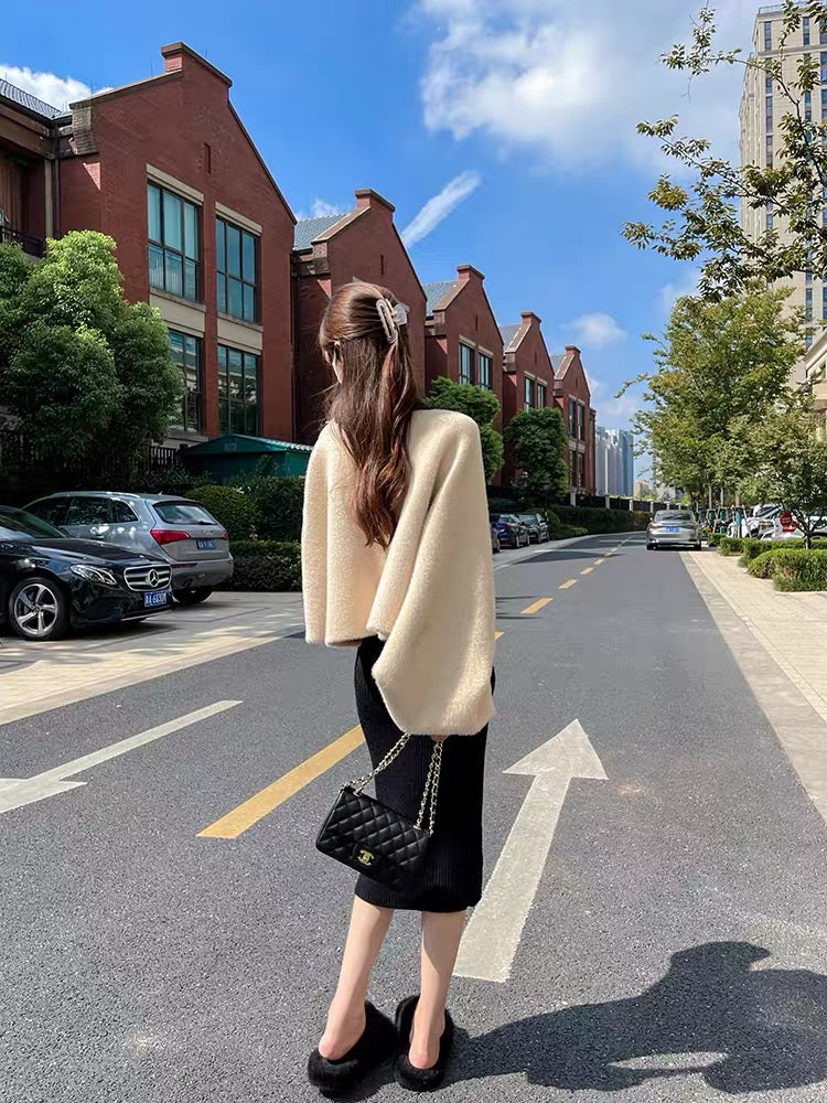 Lin Yan'er suit skirt women's autumn and winter 2023 new cardigan suspender knitted dress elegant lady two-piece set (S184)