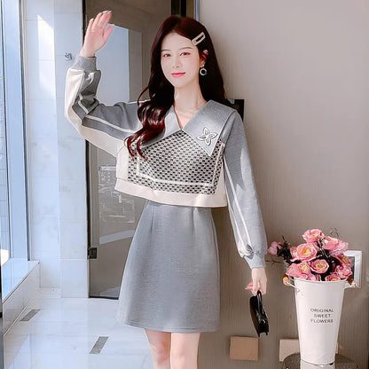 Lolita fake two-piece petite dress women's spring 2023 new design waist style sweatshirt skirt
