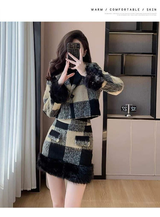 Small fragrant style cotton suit skirt for women in winter 2023 new hot style small style western style high-end celebrity two-piece set