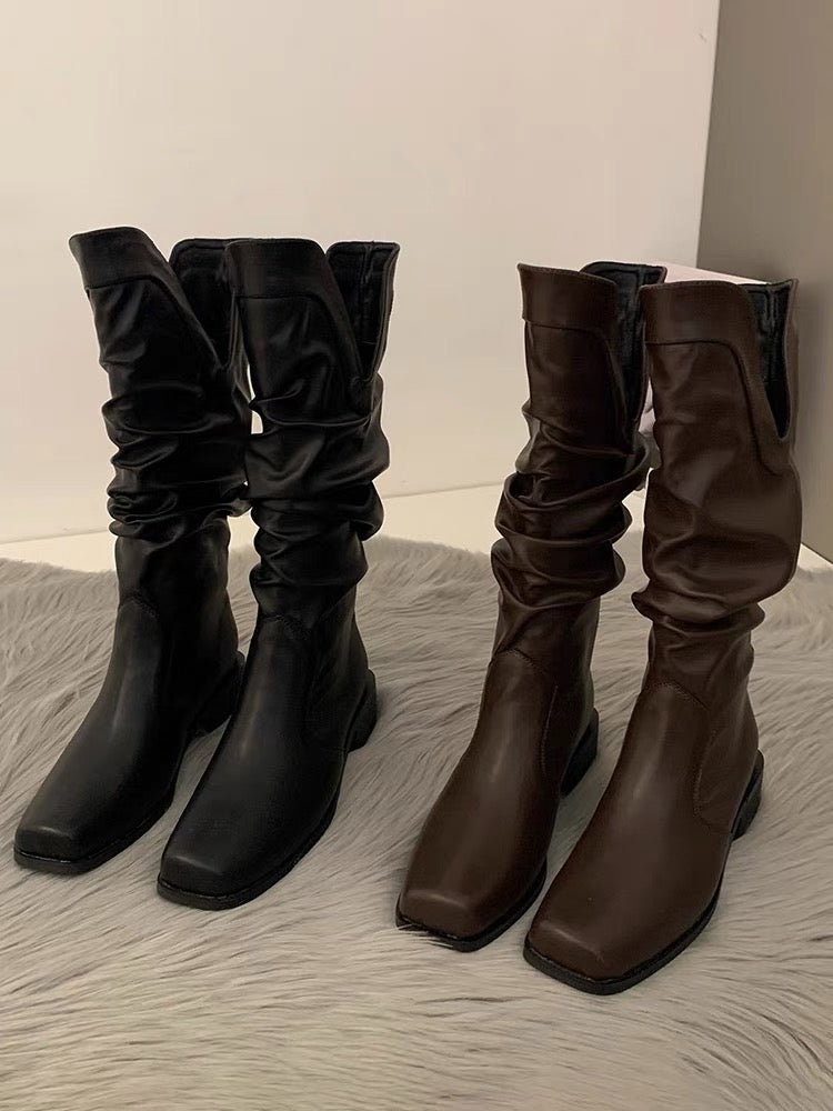 Boots summer women's 2023 new hot style western cowboy style knight piles of boots square toe but knee boots