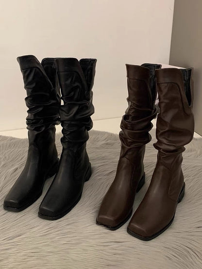 Boots summer women's 2023 new hot style western cowboy style knight piles of boots square toe but knee boots