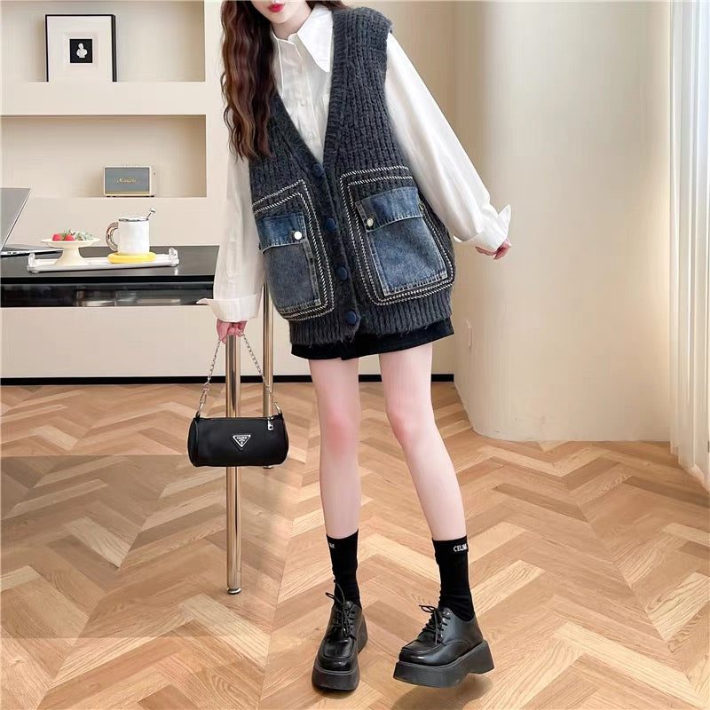 Korean style age-reducing loose lazy style sweater vest cardigan for women 2023 new autumn versatile knitted top (S0612)