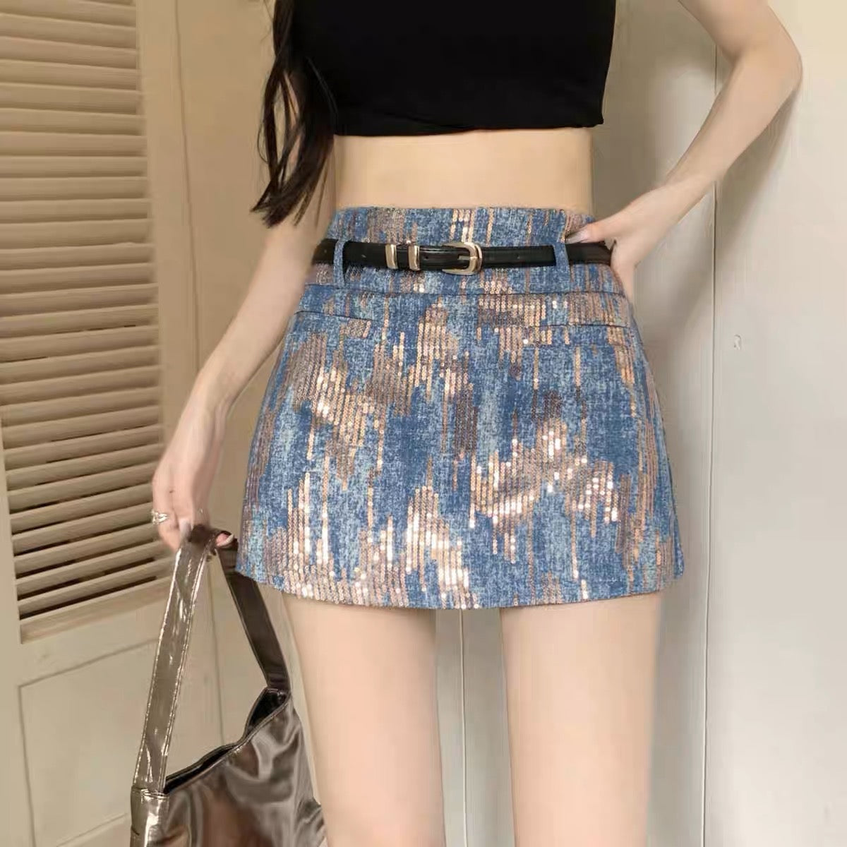 Retro small high-waisted denim skirt women's summer design sense niche slim slim all-match a-line short skirt