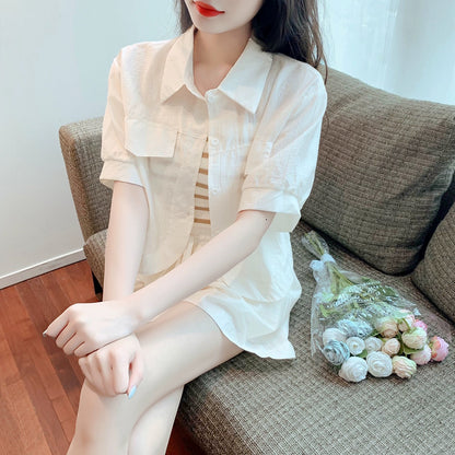 2024 summer new fashion sun protection shirt top shirt shorts stylish small casual suit female three-piece suit