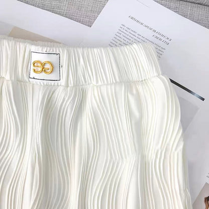 YLSZ customization ~ white wide-leg pants summer high-waist elastic drape water ripple straight nine-point casual pants ice silk (P124)