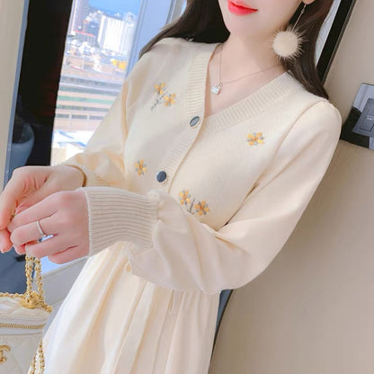 Early spring long-sleeved knitted dress women's autumn and winter clothing 2023 new temperament with coat and bottoming skirt