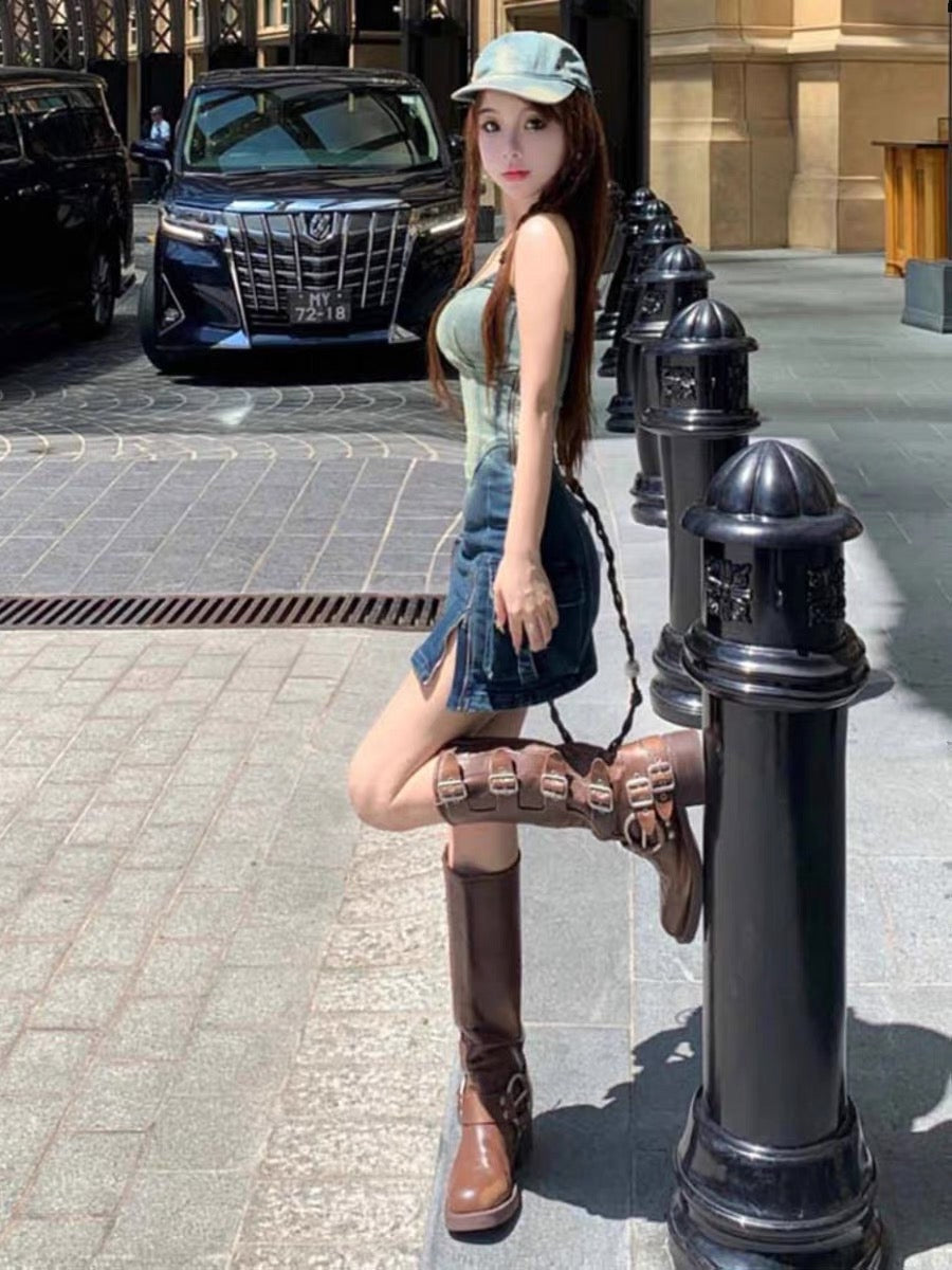 Temperament hot girl skirt 2023 summer new design sense niche fashion waist tube top bag hip denim dress female