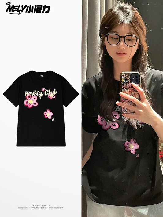 American cartoon cat print round neck short sleeve men and women summer 2025 couple pure cotton t-shirt half sleeve bottoming shirt trend