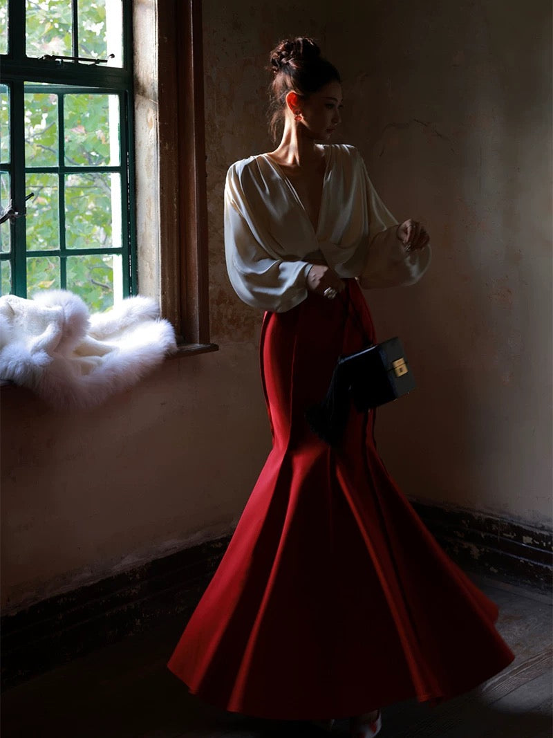 XIAOLI praises the daytime v-neck long-sleeved shirt in autumn and winter with a French-style high-end loose top