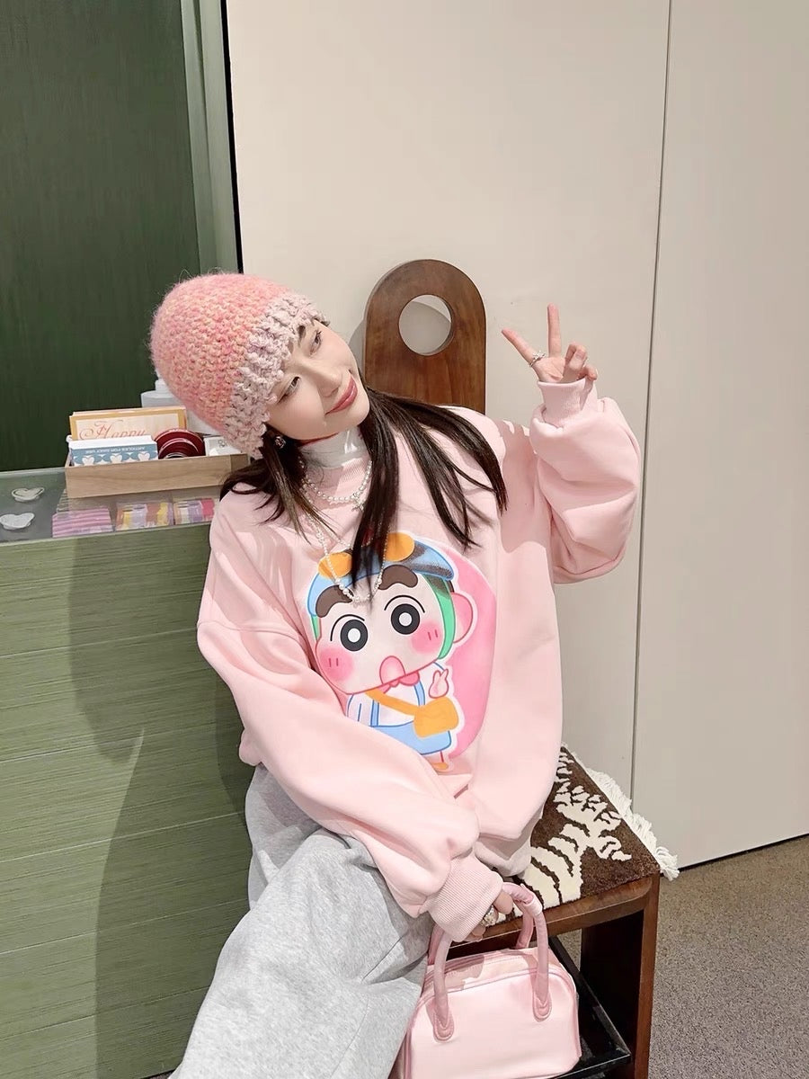 Thebestxue【New on 10.23 AM10:00】Pink Crayon Shin-chan velvet sweatshirt