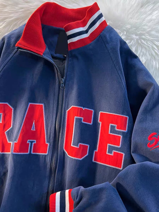 American retro letter contrast color baseball uniform cardigan jacket men and women spring and autumn street trend brand casual jacket tops