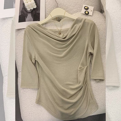 2023 new summer casual and mature style women's two-piece set, irregular one-shoulder top + waist skirt (S012)