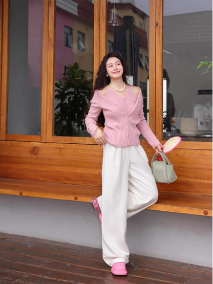 Turn right/Chen Thigh Fake two-piece sweater for women 2023 autumn cardigan high-end design suspender top