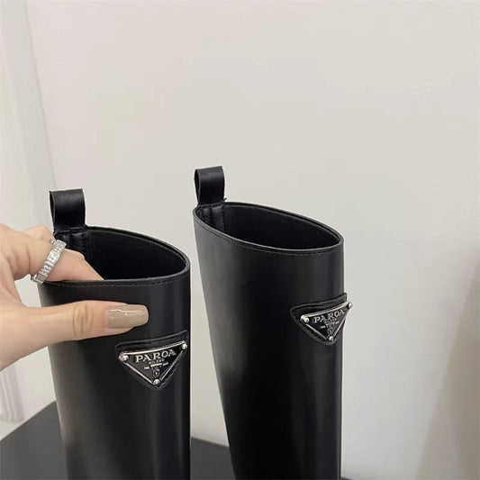 Super cool ~ straight legs!  Thick-soled British style knight Chelsea boots women's straight thick heel western high boots boots