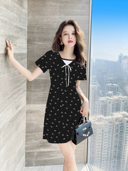 French style waist slim dress summer 2024 new style high-end popular style black dress female summer