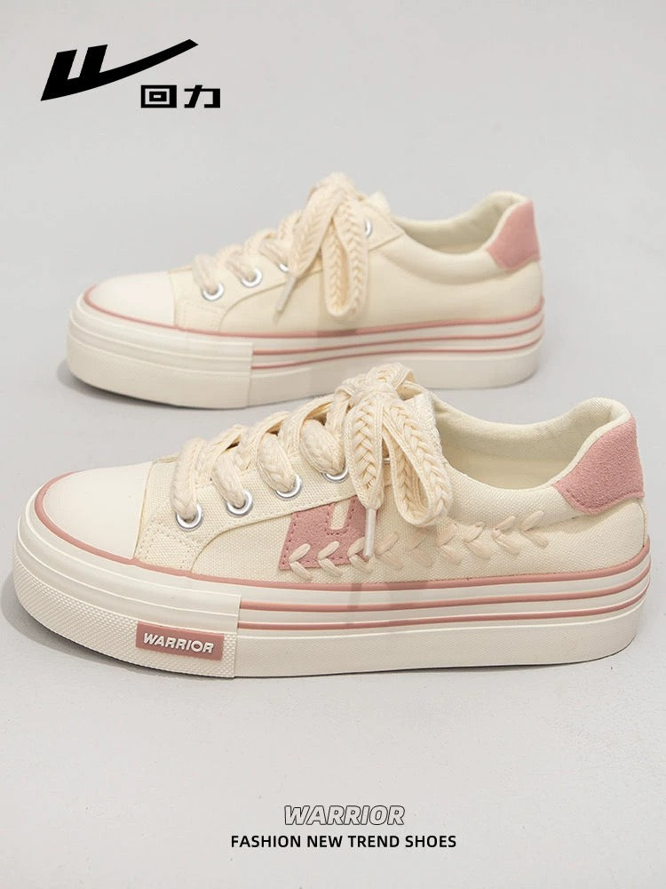 Pull back women's shoes canvas shoes women's 2024 new versatile thick-soled spring white shoes student sports and leisure board shoes